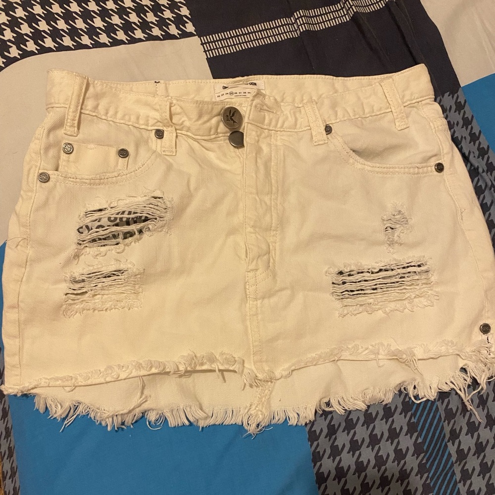 One Teaspoon White Mini Denim Skirt